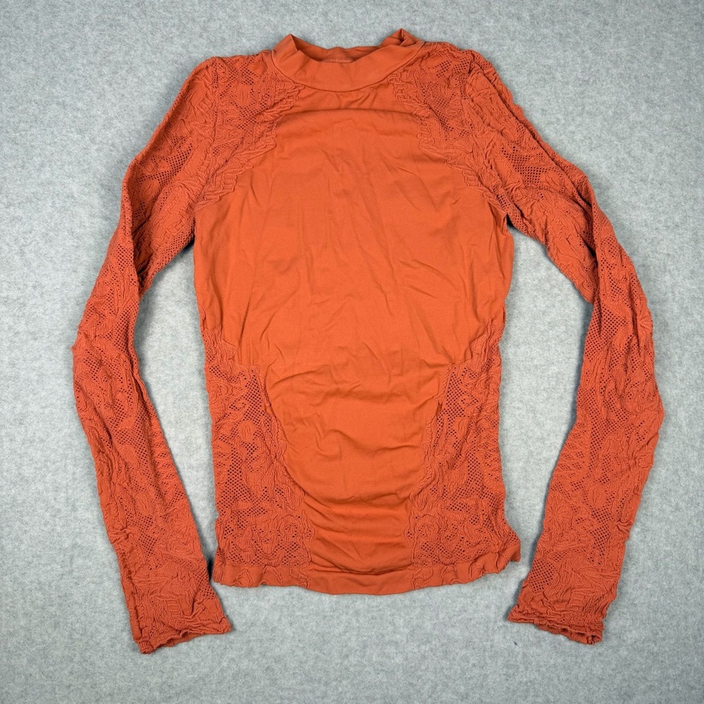 Free People Rust Lace Long Sleeve Top